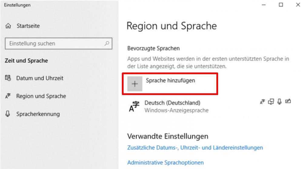 Windows 10 Sprache hinzufügen